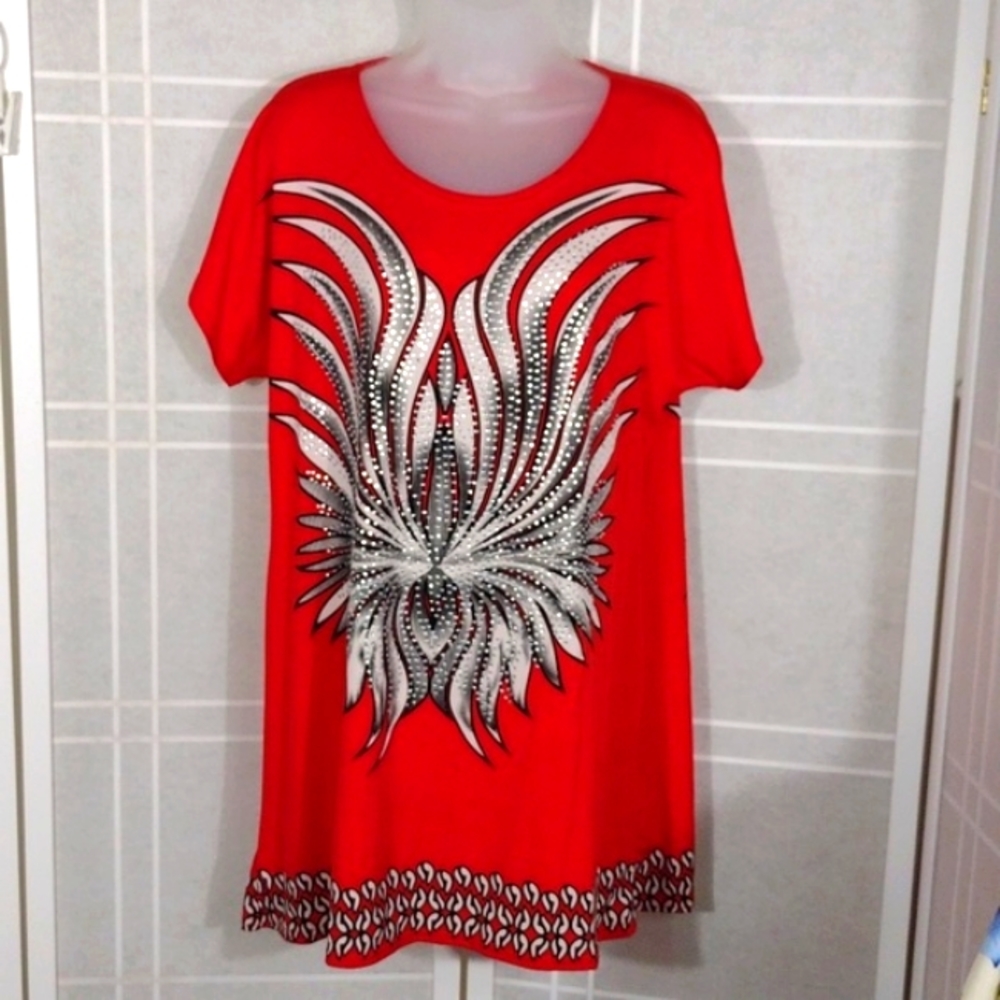 Ameri Mode red tunic with wings and silver stud bling NWT